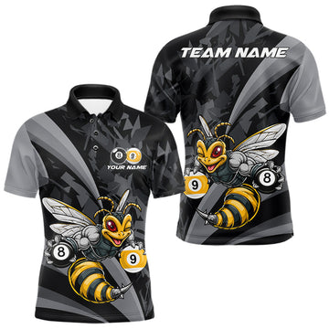 Maxcorners Grey Funny Bee Billiard Pool Shirt For Men Personalized 8 Ball & 9 Ball Billiard League Gifts