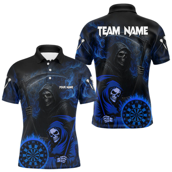 Maxcorners Custom Blue Smokes Flame Dartboard Grim Reaper Dart Men Polo Jerseys Dart Team Shirt TU1410