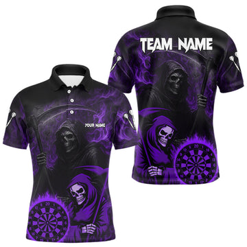 Maxcorners Custom Purple Smokes Flame Dartboard Grim Reaper Dart Men Polo Jerseys Dart Team Shirt LM2603