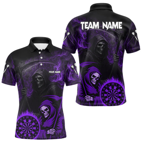 Maxcorners Custom Purple Smokes Flame Dartboard Grim Reaper Dart Men Polo Jerseys Dart Team Shirt TU1410