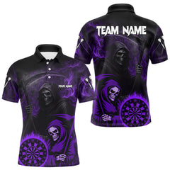 Maxcorners Custom Purple Smokes Flame Dartboard Grim Reaper Dart Men Polo Jerseys Dart Team Shirt TU1410