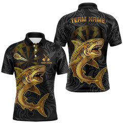 Maxcorners Personalized Black & Gold Funny Shark Tribal Dart Polo Shirts Men Dart Team Jerseys LM1112