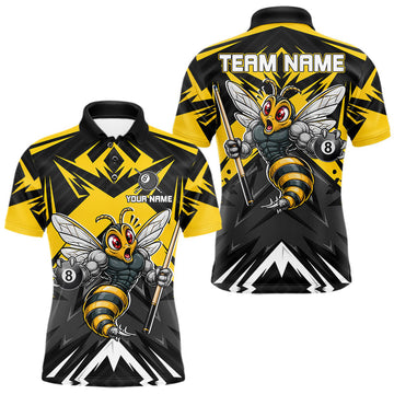 Maxcorners Black And Yellow Funny Bee Billiard Team Shirt For Men Custom 8 Ball Pool Tournament Jersey LM1307