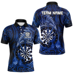 Maxcorners Personalized Fern Leaves Blue Fire Tribal Dart Polo Shirts For Men Dart Team Jerseys LM1112