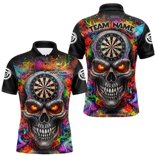 Maxcorners Colorful Smoke Cracked Skull Dartboard Dart Polo Shirts For Men Custom Splatter Dart Team Shirts LM1202