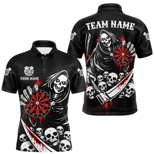 Maxcorners Red Dripping Grim Reaper Dartboard Skull Dart Polo Shirts For Men Custom Name For Dart Players LM1202