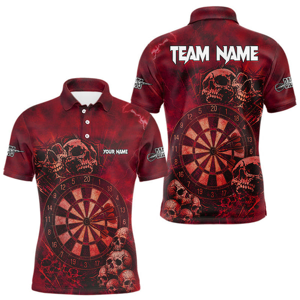 Maxcorners Custom Grunge Red Dartboard Multi-Skull Dart Men Polo Shirt Dart Team Jerseys MT1110