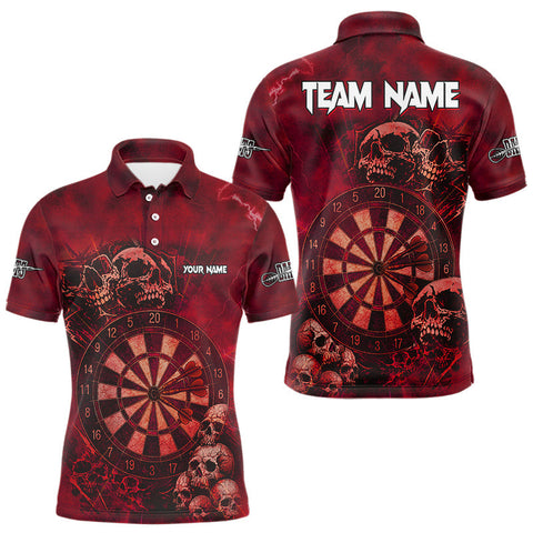 Maxcorners Custom Grunge Red Dartboard Multi-Skull Dart Men Polo Shirt Dart Team Jerseys MT1110