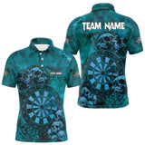 Maxcorners Custom Grunge Turquoise Dartboard Multi-Skull Dart Men Polo Shirt Dart Team Jerseys MT1110