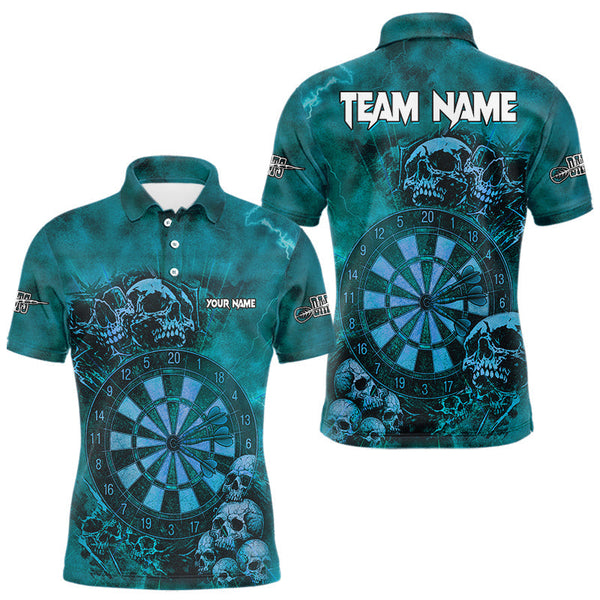 Maxcorners Custom Grunge Turquoise Dartboard Multi-Skull Dart Men Polo Shirt Dart Team Jerseys MT1110