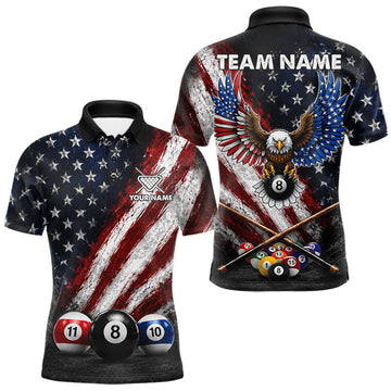 Maxcorners Grunge American Flag 8 Ball Eagle Billiard Shirt For Men Personalized Pool Billiard Team Jersey LM1307