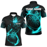 Maxcorners Custom Lightning Dartboard Turquoise Skull Dart Men Polo Jerseys Dart Tournament Shirt TU1410