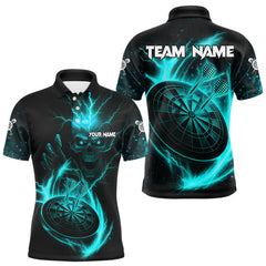 Maxcorners Custom Lightning Dartboard Turquoise Skull Dart Men Polo Jerseys Dart Tournament Shirt TU1410