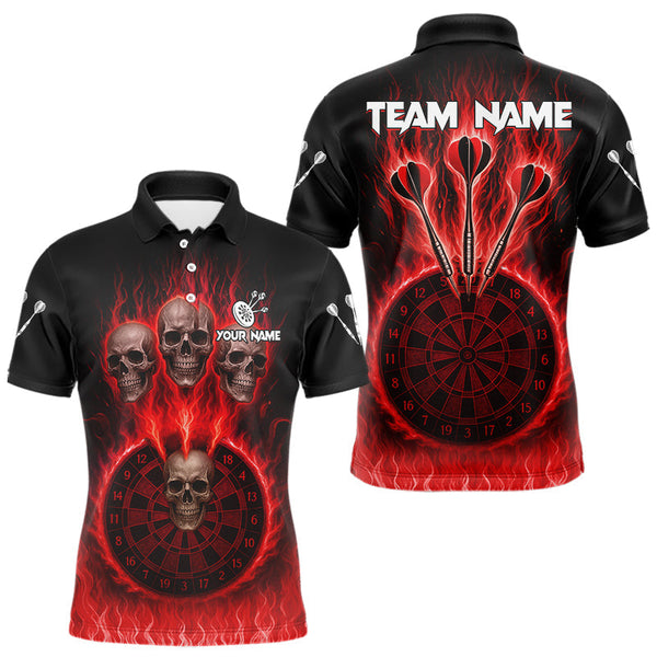 Maxcorners Custom Red Flames Dartboard Horror Multi Skull Dart Men Polo Jerseys Outfits Dart Shirt TU1410