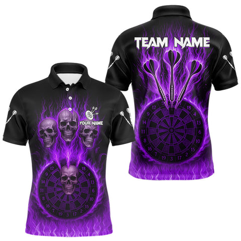 Maxcorners Custom Purple Flames Dartboard Horror Multi Skull Dart Men Polo Jerseys Outfits Dart Shirt TU1410