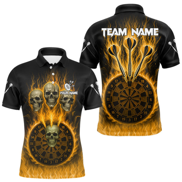 Maxcorners Custom Yellow Flames Dartboard Horror Multi Skull Dart Men Polo Jerseys Outfits Dart Shirt TU1410