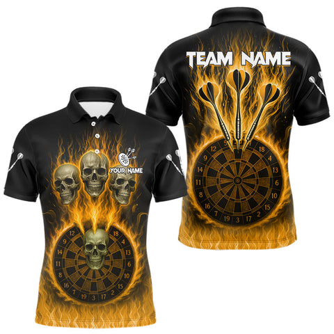 Maxcorners Custom Yellow Flames Dartboard Horror Multi Skull Dart Men Polo Jerseys Outfits Dart Shirt TU1410