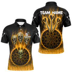 Maxcorners Custom Yellow Flames Dartboard Horror Multi Skull Dart Men Polo Jerseys Outfits Dart Shirt TU1410