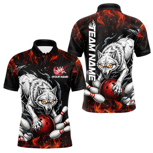 Maxcorners Fire Flame Funny Wolf Bowling Ball Jersey For Men Personalized Bowling Team Shirts | Red LM1705
