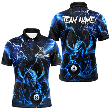 Maxcorners Blue 8 Ball Dragon Billiard Shirt For Men Custom Thunder Lightning Pool Team Jersey LM1307