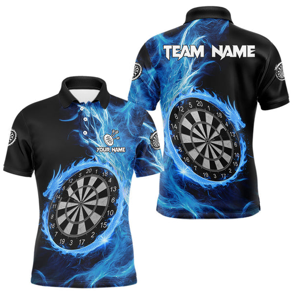 Maxcorners Custom Black-Blue Dragon Lightning Dartboard Dart Men Polo Jerseys Dart Team Shirt LM1610