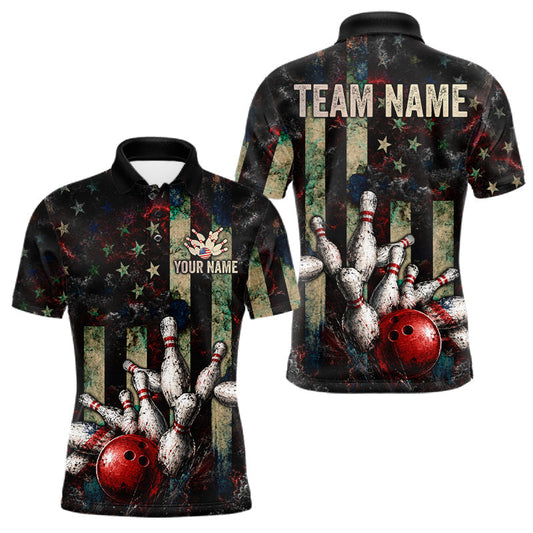 Maxcorners Personalized American Flag Grunge Bowling Shirt For Men Custom Splatter Outfit Bowling Jersey LM1705