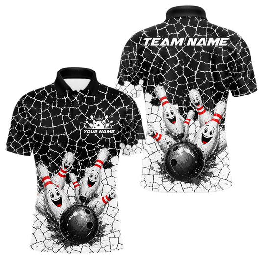 Maxcorners White And Black Cracked Funny Pins & Ball Bowling Shirt For Men Custom Outfit Team Bowling Jersey LM1705