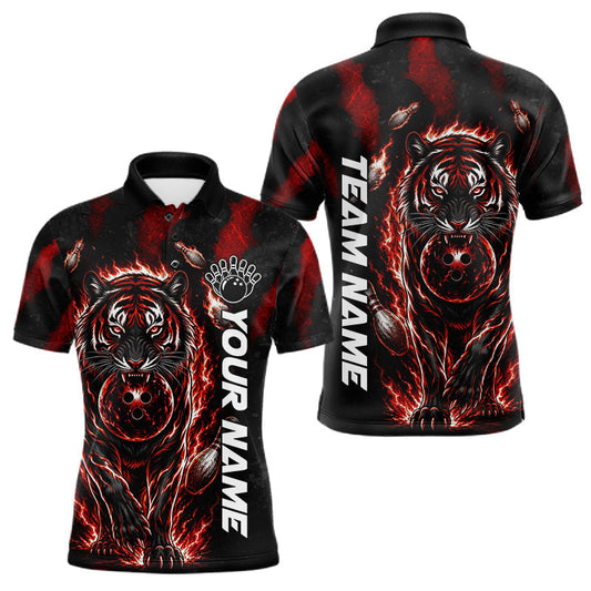 Maxcorners Custom Fire Flame Tiger Bowling Shirt For Men, Black And Red Claws Bowling Team Uniforms LM1406