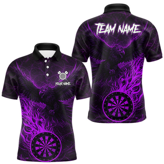 Maxcorners Purple Grunge Eagle Fire Flame Dartboard Men Darts Polo Shirts Custom Dart Team Jerseys LM1501