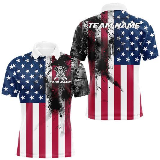 Maxcorners Personalized American Flag Black Splatter Dart Polo Shirts For Men Custom Dart Team Jerseys LM2602