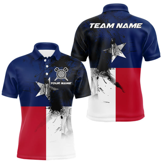 Maxcorners Personalized Texas Flag Black Splatter Dart Polo Shirts For Men Custom Dart Team Jerseys LM2602
