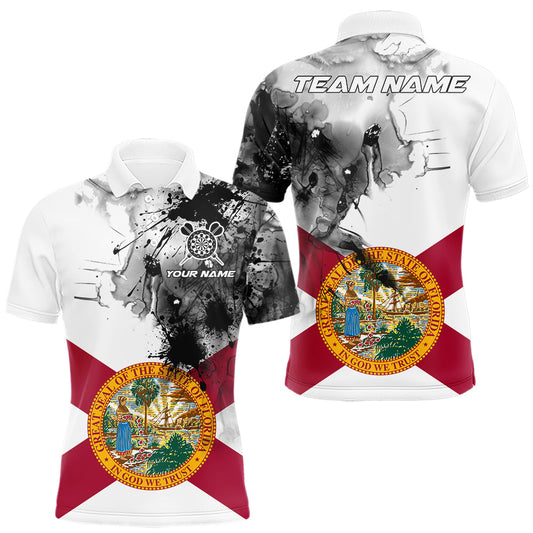 Maxcorners Personalized Florida Flag Black Splatter Dart Polo Shirts For Men Custom Dart Team Jerseys LM2602