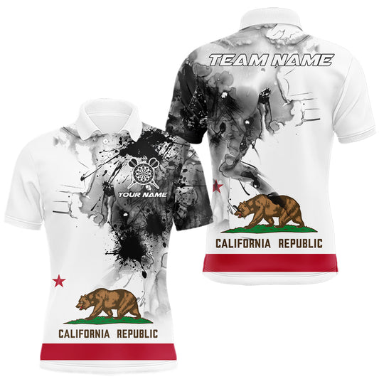 Maxcorners Personalized California Flag Black Splatter Dart Polo Shirts For Men Custom Dart Team Jerseys LM2602