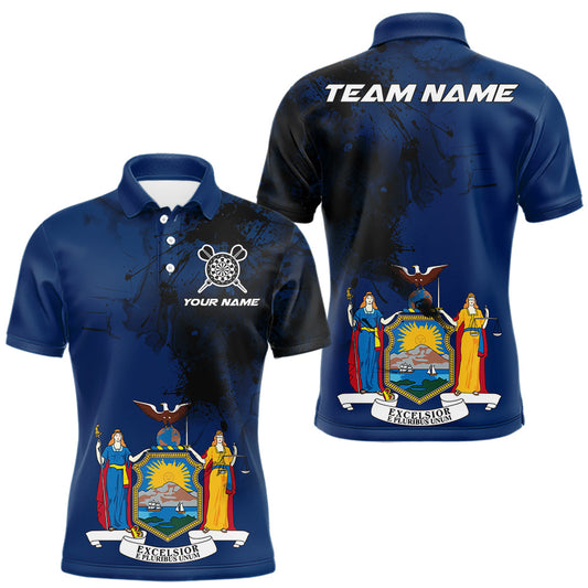 Maxcorners Personalized New York Flag Black Splatter Dart Polo Shirts For Men Custom Dart Team Jerseys LM2602
