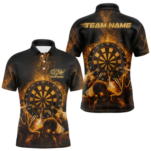 Maxcorners Custom Skeleton Yellow Flames Dartboard Dart Men Polo Jerseys Lightning Dart Team Shirt LM1610