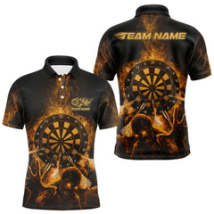 Maxcorners Custom Skeleton Yellow Flames Dartboard Dart Men Polo Jerseys Lightning Dart Team Shirt LM1610