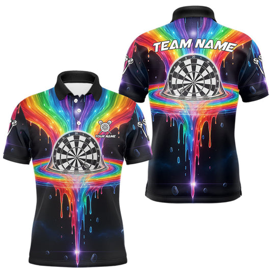 Maxcorners Custom Dripping Rainbow Dartboard Darts Polo Shirt For Men Multicolor Dart Jerseys LM2011