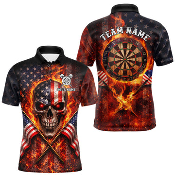 Maxcorners Personalized Mens Dart Polo & Quarter Zip Shirt Fire Flame US Flag Darts Jersey Skull Dart Attire