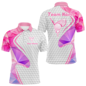 Maxcorners Pink And Purple Diamond Geometric Golf Polo Golf Shirts For Men Custom Golf Team Attir LM1705
