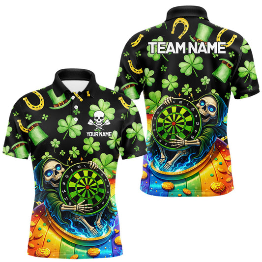 Maxcorners Rainbow Funny Skeleton Green Dartboard Men Darts Polo Shirt Custom St Patrick's Day Darts Jersey