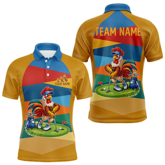 Maxcorners Colorful Rooster Mens Golf Polo Shirts Personalized Funny Golf Ball Shirts, Golf Gifts For Men LM1904