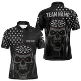 Maxcorners Custom Black Grey Grunge Skull Patriotic Dart Men Polo Jerseys USA Flag Dart Shirts LM2110