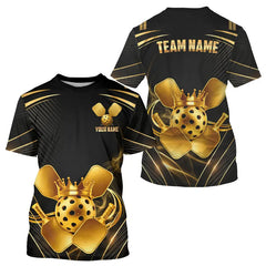 Maxcorners Black And Gold Crown Paddle & Ball Pickleball Jerseys Custom Men Pickleball League Shirts