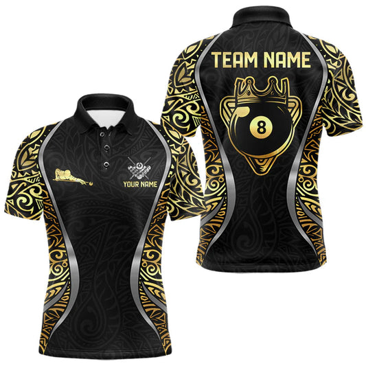 Maxcorners Personalized 8 Ball Pool Crown Men Billiard Shirts Gold And Silver Tribal Billiard Pool Jerseys LM1903