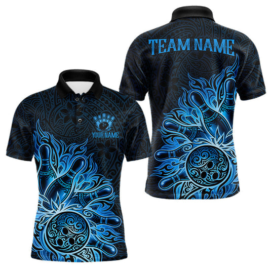 Maxcorners Blue Tribal Pattern Bowling Ball Jersey For Men Custom Tribal Team Shirts Bowling League
