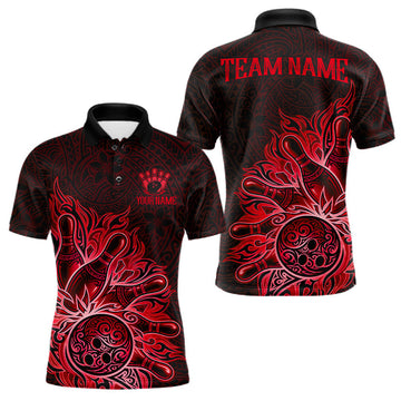 Maxcorners Red Tribal Pattern Bowling Ball Jersey For Men Custom Tribal Team Shirts Bowling League, Team Jersey Polo & Quarter Zip LM2607