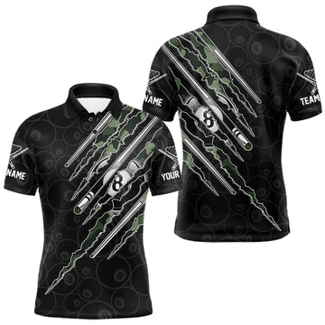 Maxcorners Custom Military Green Camo Billiard 8 Ball Pool Shirt For Men Billiard Team Polo Quarter-Zip Jersey