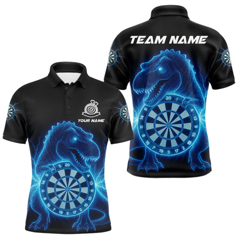 Maxcorners Custom Horror Dinosaur Lightning Blue Dartboard Dart Men Polo Jerseys Funny Dart Shirts LM2110