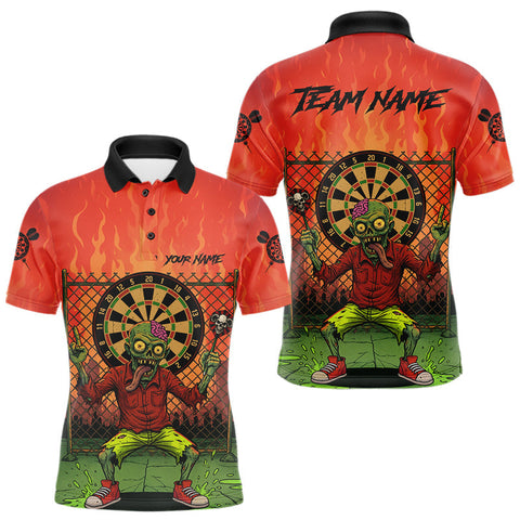 Maxcorners Custom Green & Orange Funny Zombie Dartboard Dart Men Polo Jerseys Funny Dart Shirts TU2310