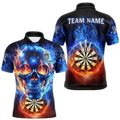 Maxcorners Red And Blue Flames Skull Dartboard Custom Men Darts Polo League Shirts Skull Dart Jerseys